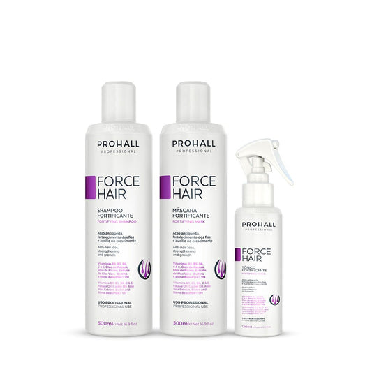 Kit Crescimento Capilar Force Hair Shampoo + Máscara + Tônico 8x - Prohall