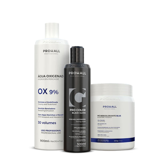 Kit Ox 30 + Pó Descolorante azul + Matizador Black Gloss - Prohall