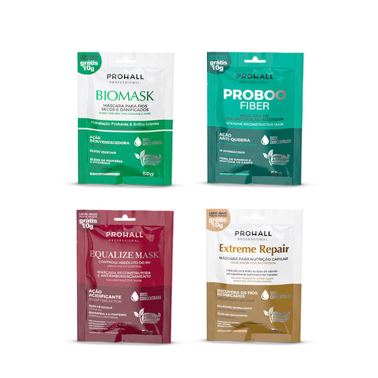 Kit 4 Sachês - Biomask, Extreme Repair, Proboo Fiber e  Equalize 50g