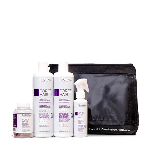 Necessaire + Kit Force Hair Crescimento Acelerado Prohall