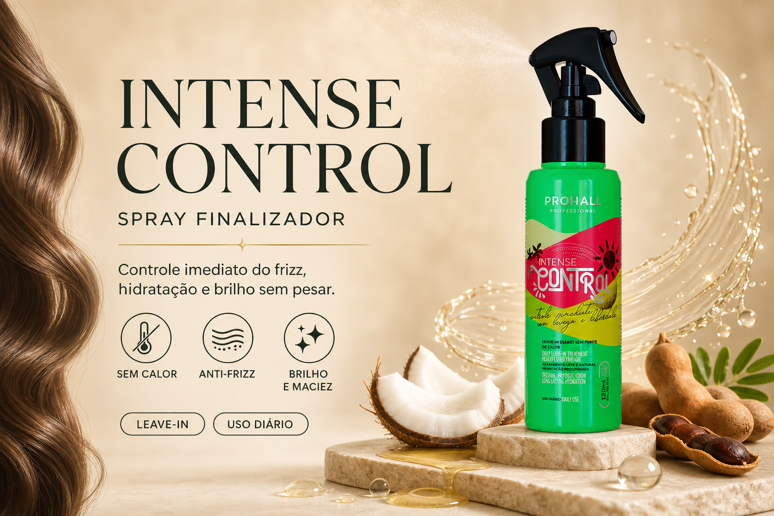 Leave-in Intense Control antifrizz imediato sem uso de calor - 120ml — banner