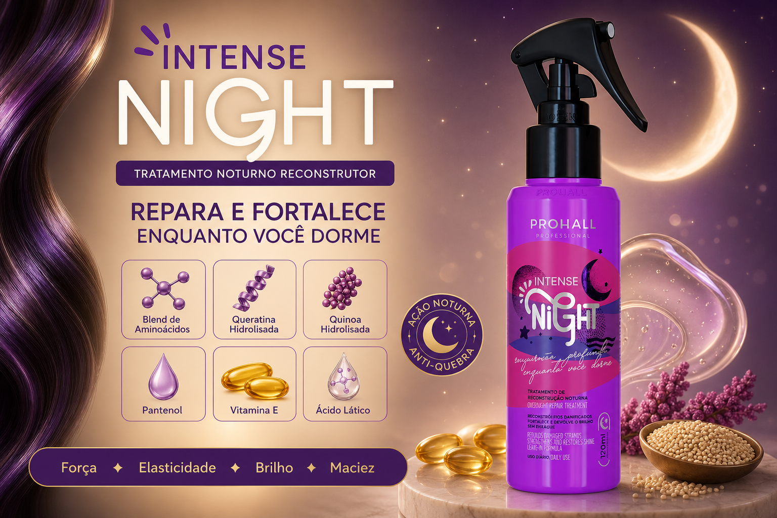 Leave-in Intense Night reparação noturna para cabelos danificados - 120ml — banner