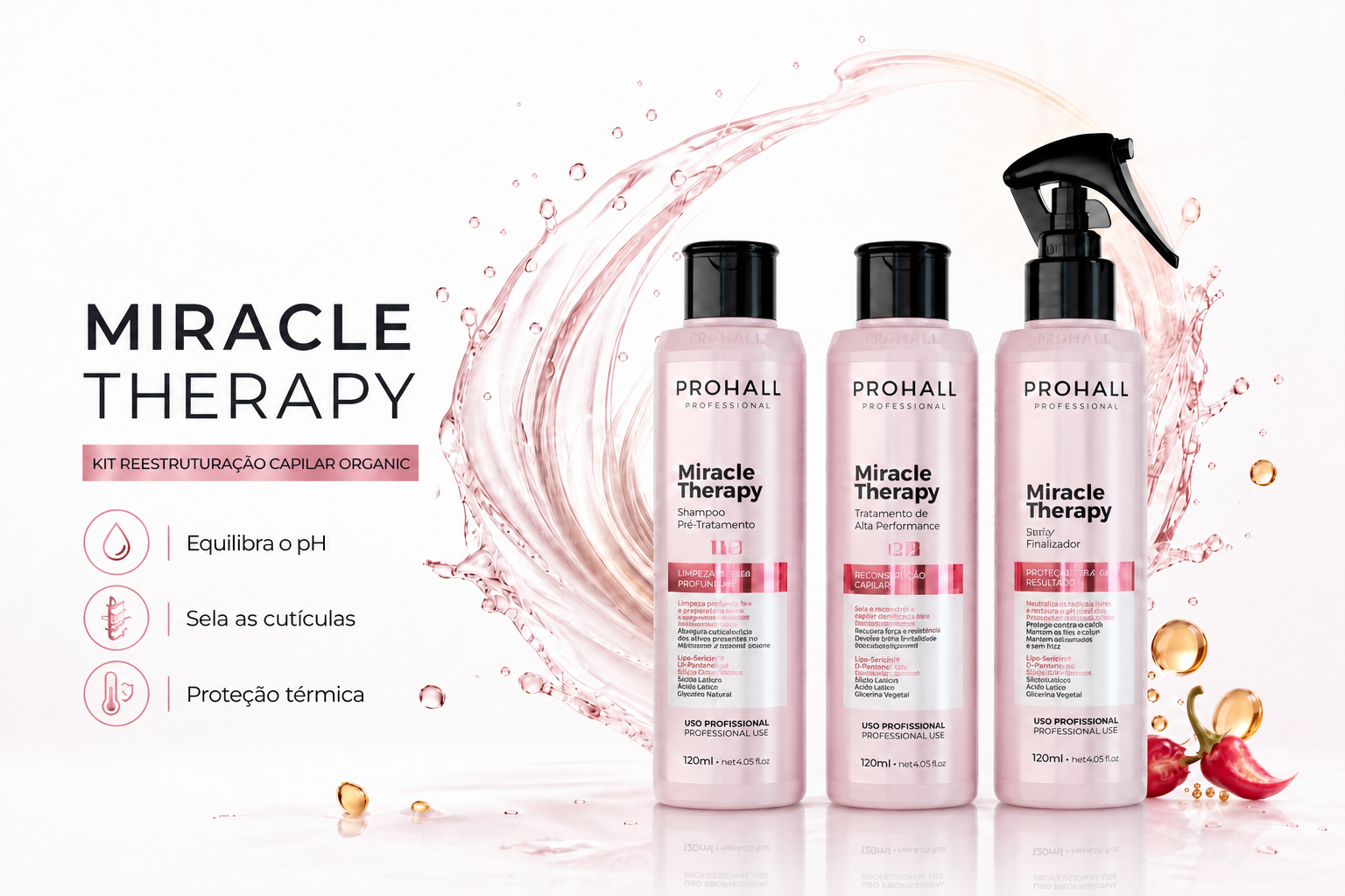 Kit Reestruturação Capilar Organic Miracle Therapy Liss - Passo 1, 2 e 3 120ml — banner