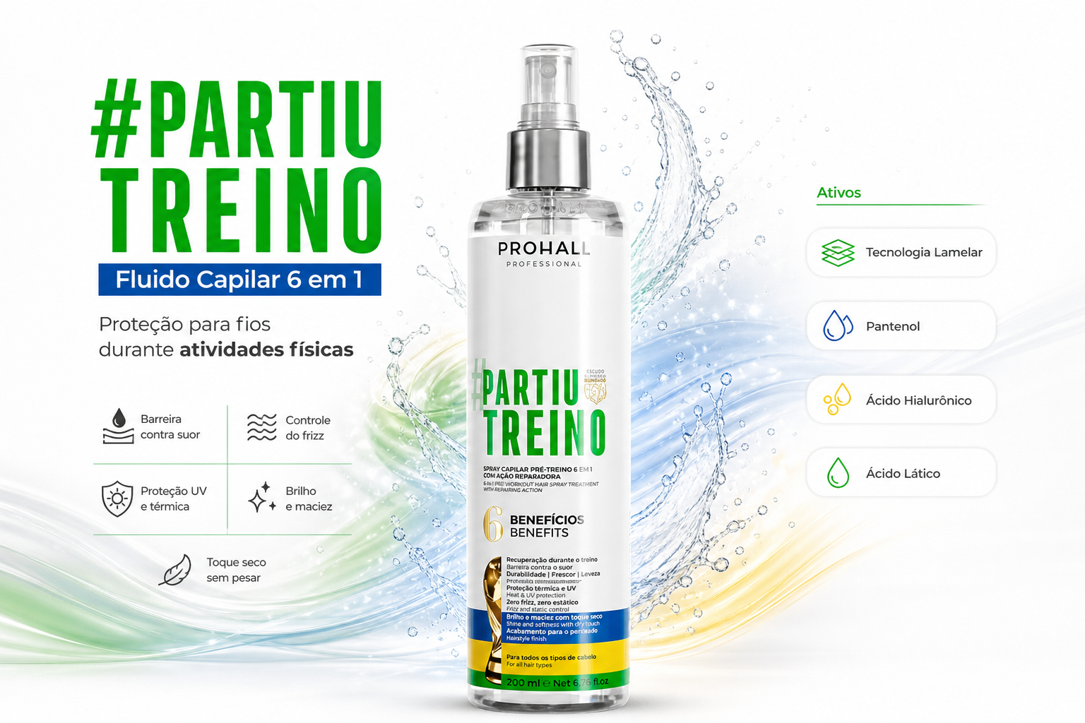 Spray Capilar 6 em 1 Partiu Treino | Proteção UV e Antifrizz Pré Treino — banner