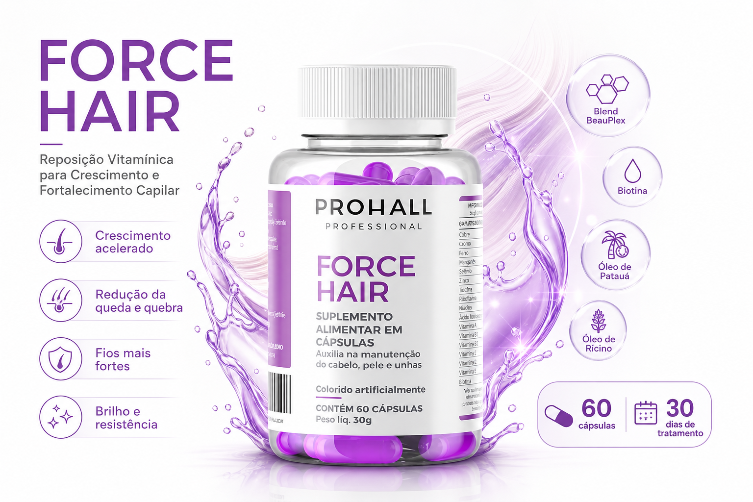Force Hair Crescimento Acelerado Cabelo e Unha 60 cápsulas — banner