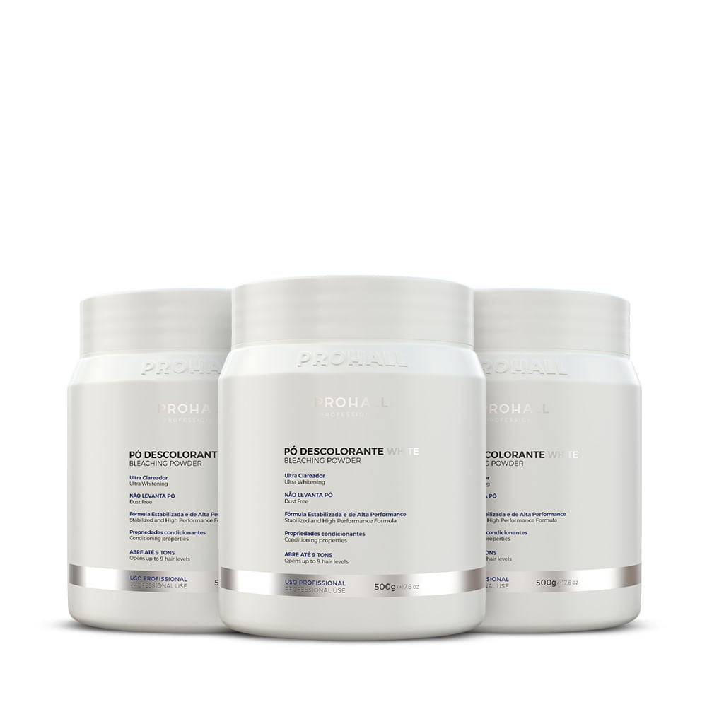 Kit 3 Pó Descolorante Branco Dust Free Abre até 9 tons - Prohall