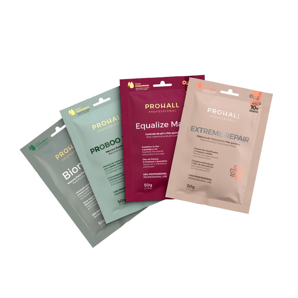 Kit 4 Sachês - Biomask, Extreme Repair, Proboo Fiber e Equalize 50g - Prohall