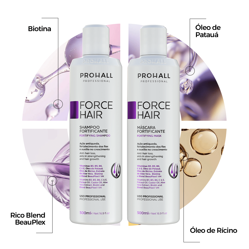 Kit Crescimento Capilar Acelerado: Shampoo + Máscara Fortificante | Force Hair - Prohall