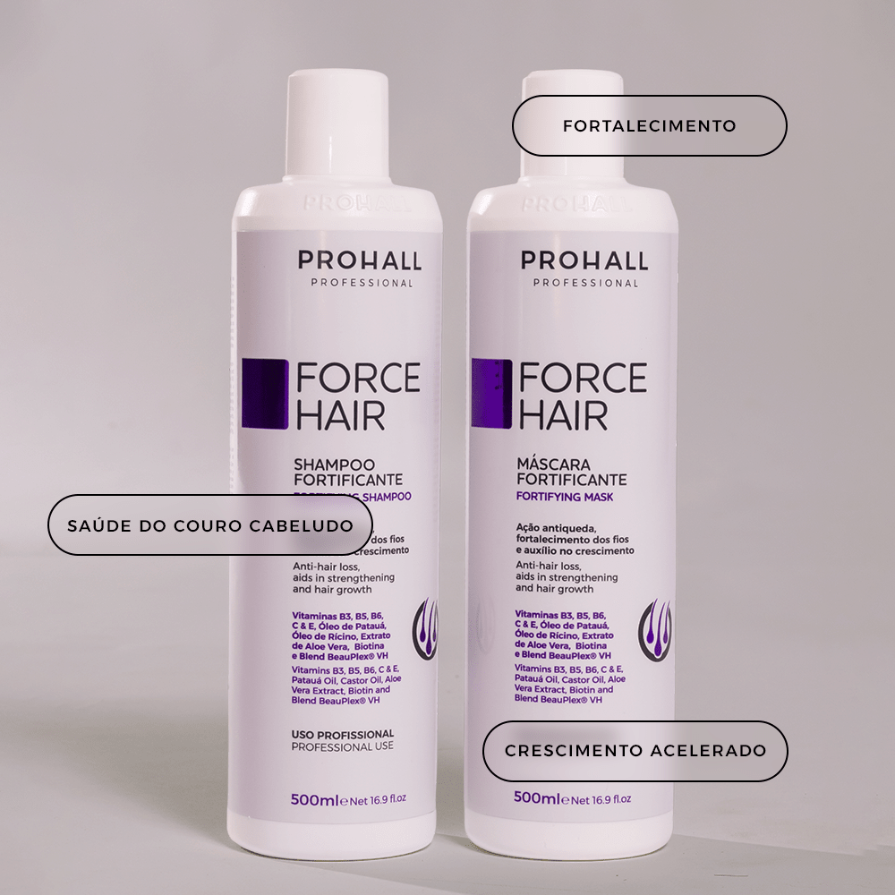 Kit Crescimento Capilar Acelerado: Shampoo + Máscara Fortificante | Force Hair - Prohall