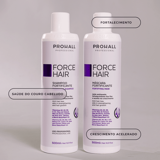 Kit Crescimento Capilar Acelerado: Shampoo + Máscara Fortificante | Force Hair - Prohall