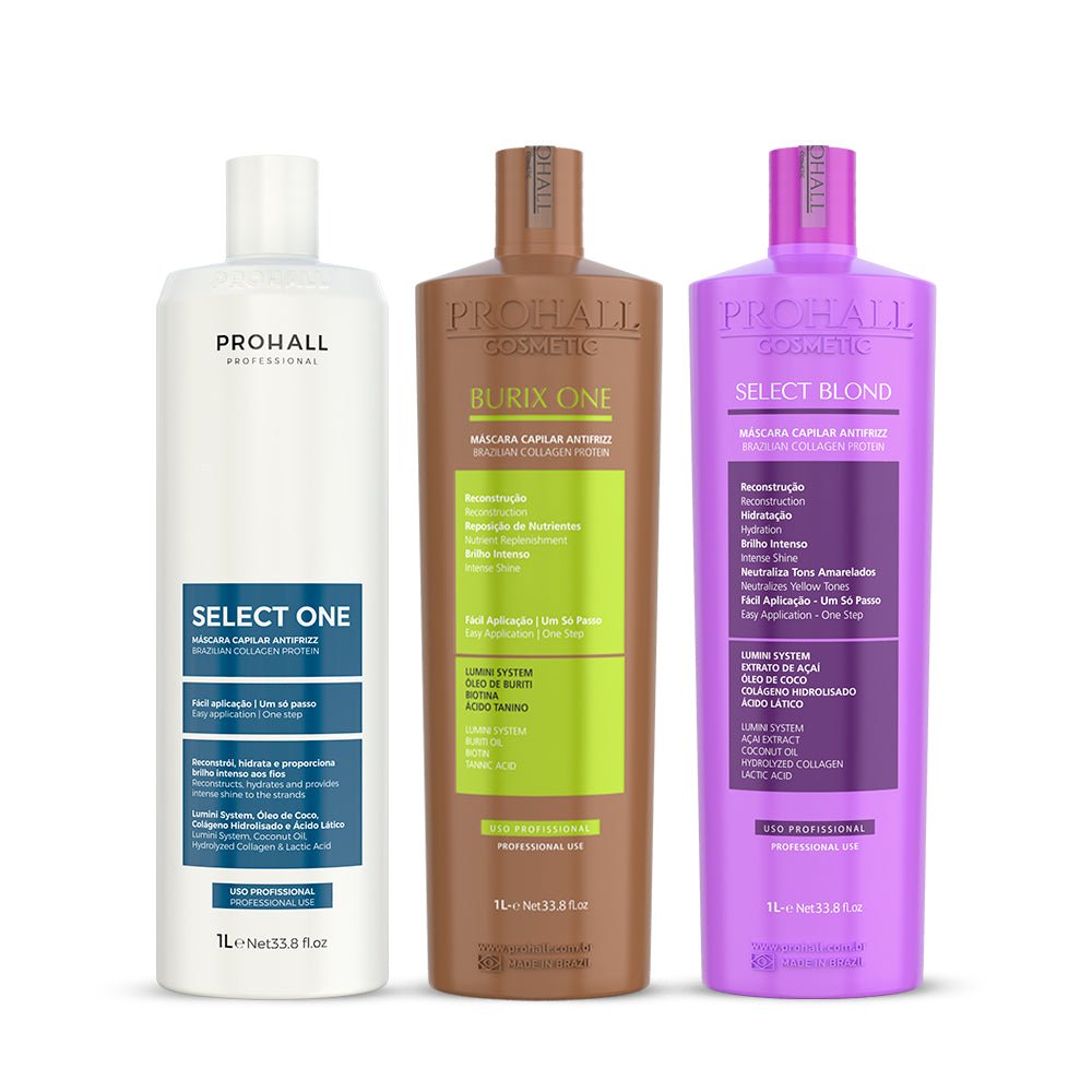 Kit Reestruturação Molecular Tanino Orgânica Burix One 1L + Select One 1L + Select Blond 1L - Prohall