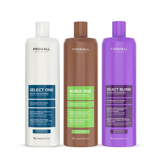 Kit Reestruturação Molecular Tanino Orgânica Burix One 1L + Select One 1L + Select Blond 1L - Prohall