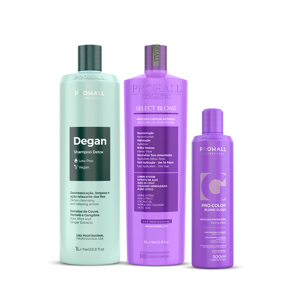 Kit Shampoo Degan + Select Blond 1L + Matizador Blond Gloss