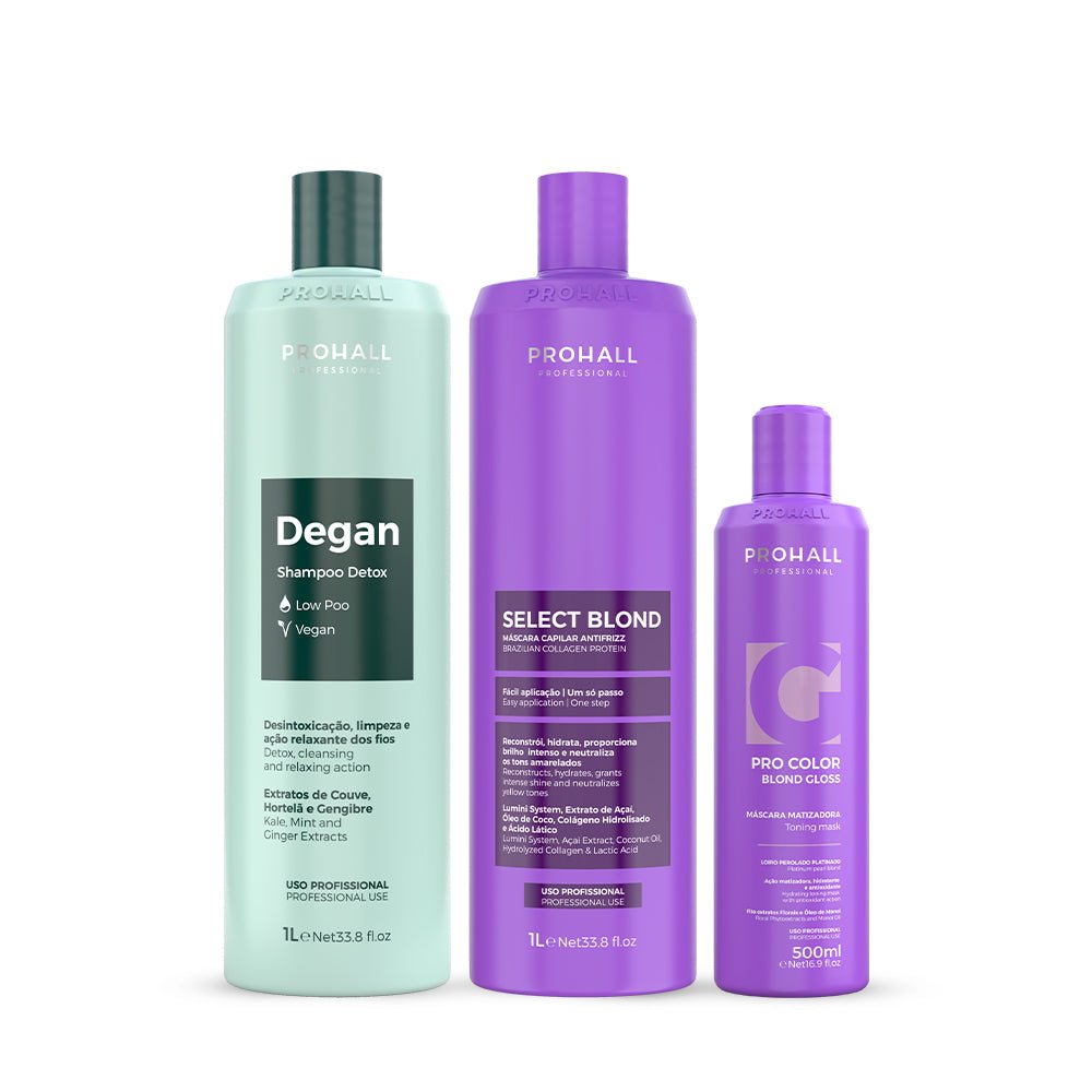 Kit Shampoo Degan + Select Blond 1L + Matizador Blond Gloss - Prohall
