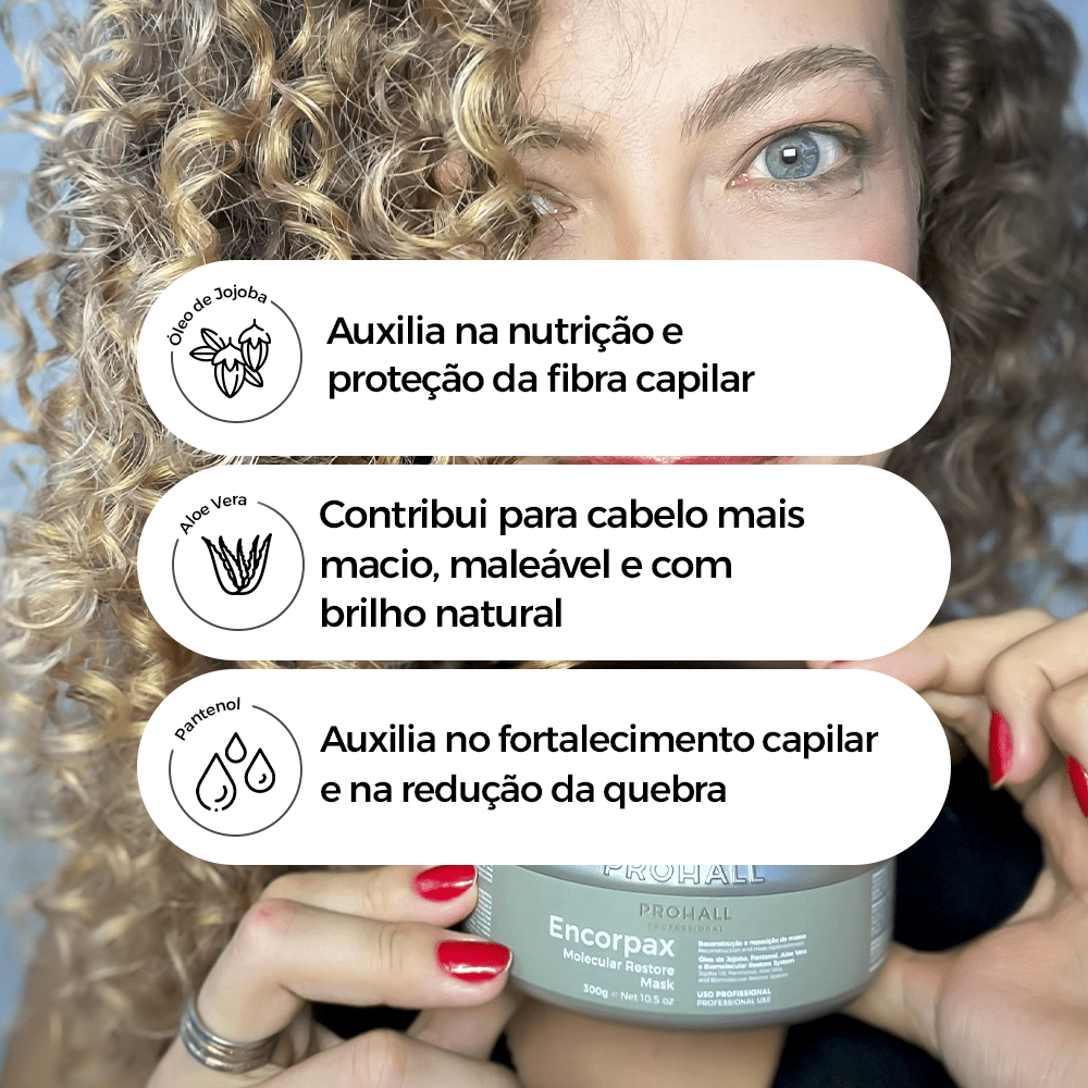 Máscara Capilar para Fios Finos Reposição de Massa, Volume e Brilho Encorpax Prohall 300g - Prohall