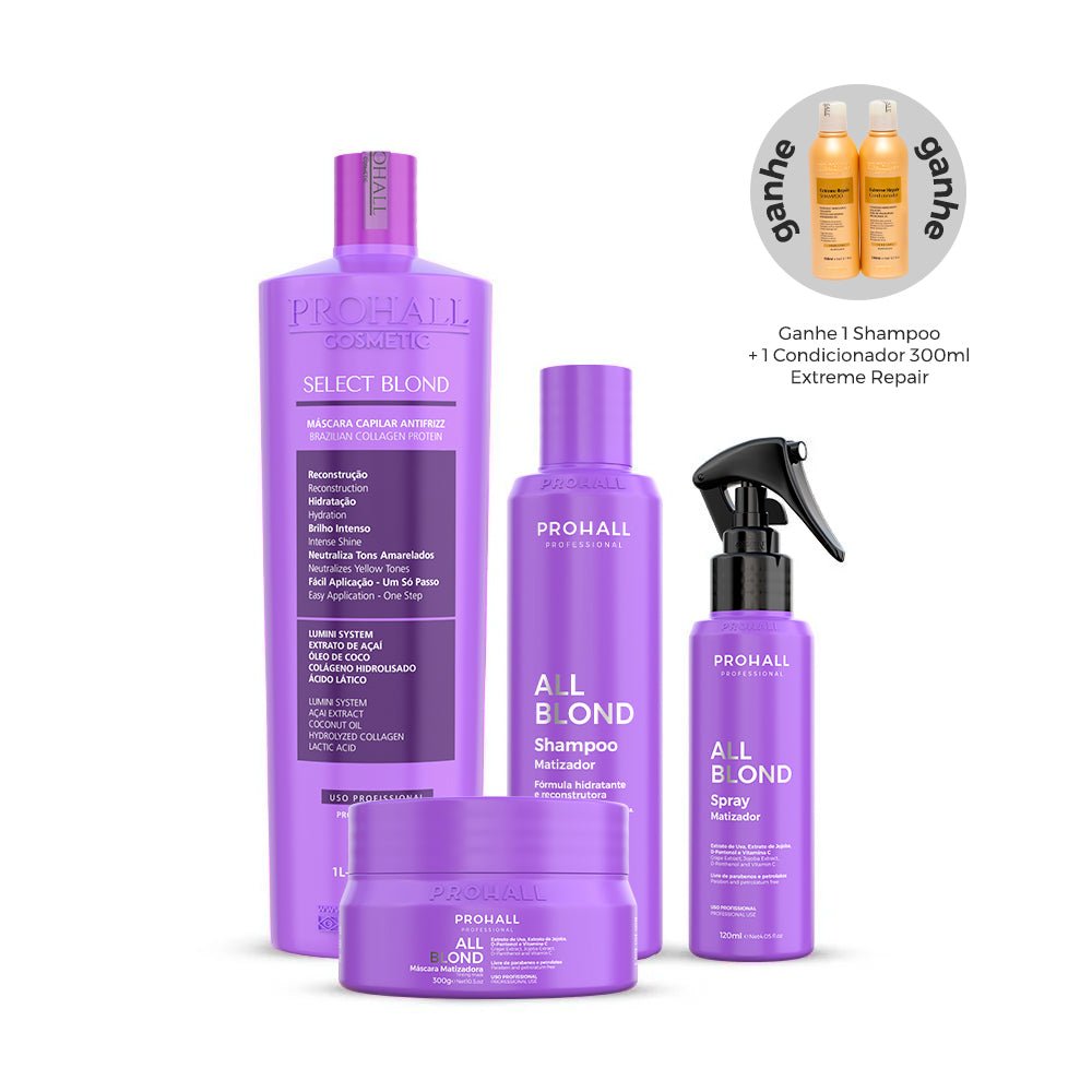 Select Blond 1L + Linha All Blond Manutenção e Nutrição para Loiros - Prohall