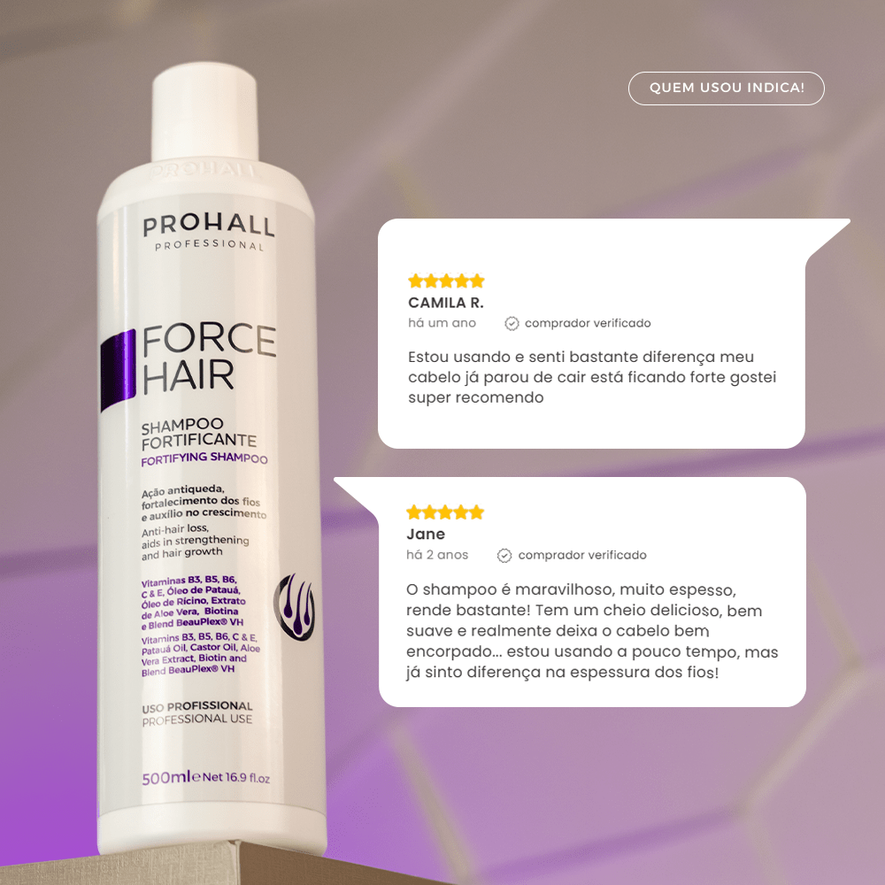 Shampoo de Crescimento Acelerado: Menos Queda e Mais Força | Force Hair 500ml - Prohall