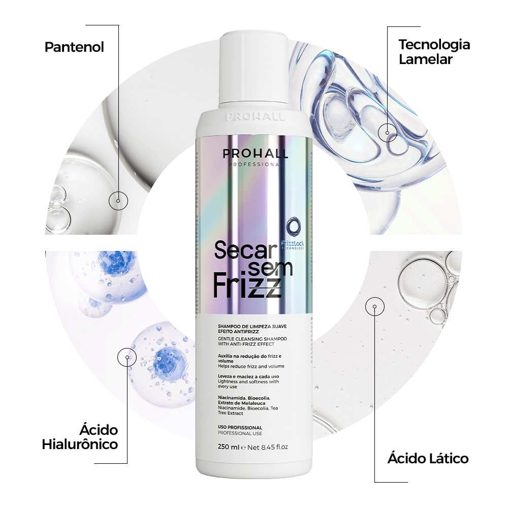 Shampoo de Limpeza Suave Antifrizz | Secar sem Frizz 250ml - Prohall