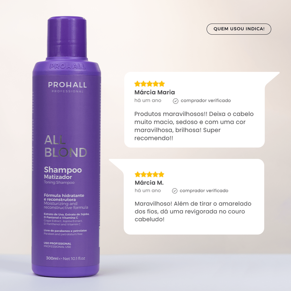 Shampoo Matizador: Loiro Sem Tons Amarelados | All Blond 300ml - Prohall