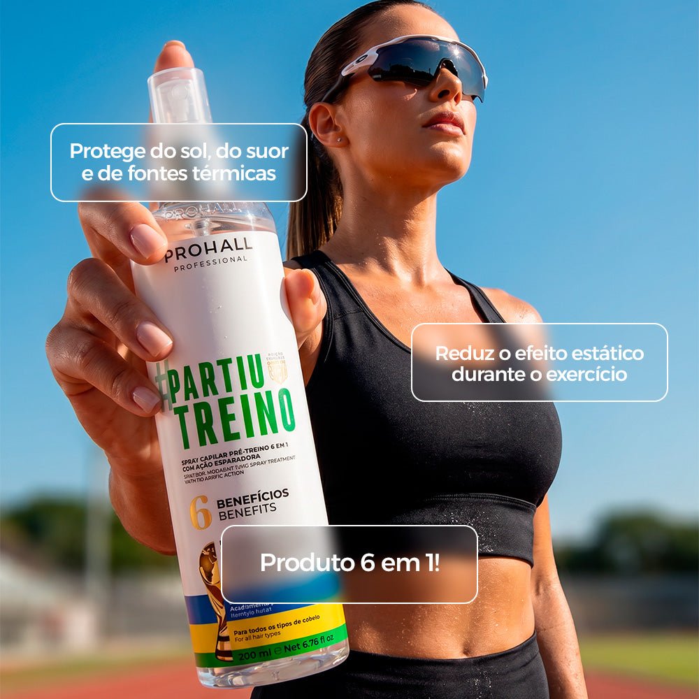 Spray Capilar 6 em 1 Partiu Treino | Proteção UV e Antifrizz Pré Treino - Prohall