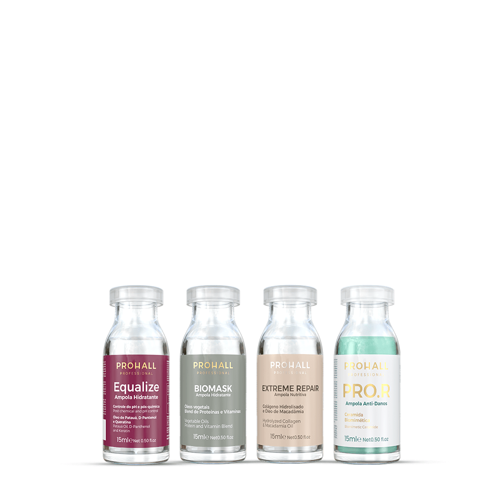 Tratamento Completo 4 Ampolas | Equalize + PRO.R + Biomask + Extreme Repair - Prohall