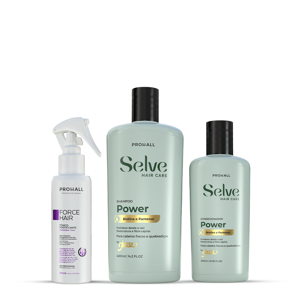 Tratamento para Fortalecimento e crescimento acelerado | Shampoo e Condicionador Selve Power; Tônico Force Hair - Prohall