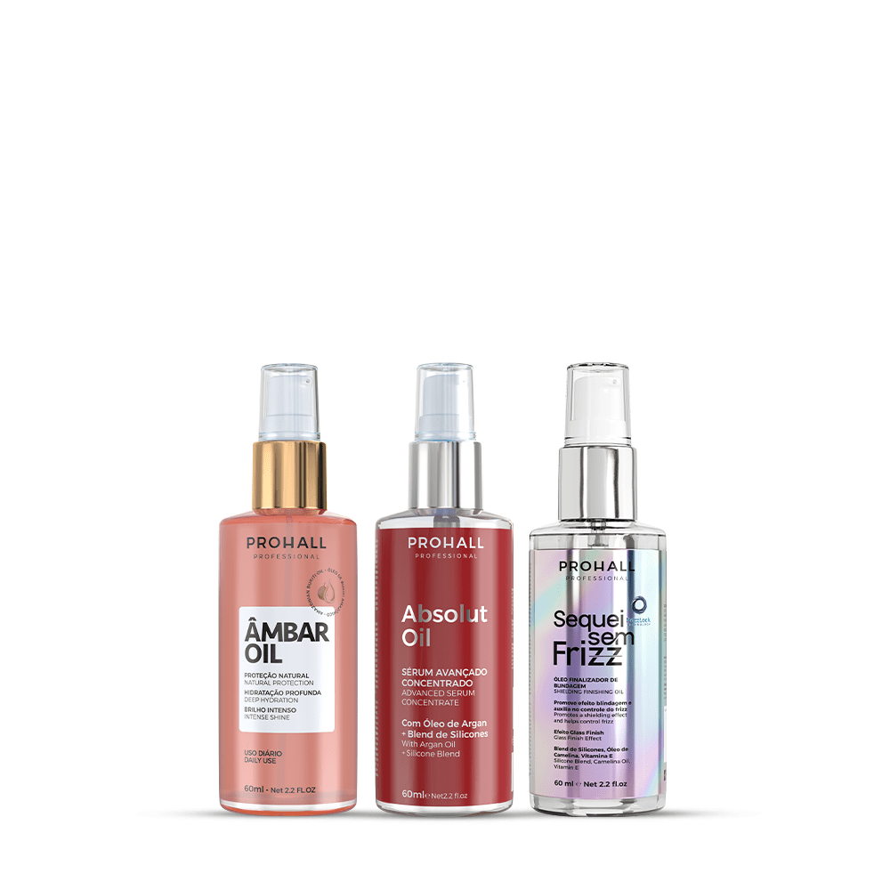 Trio Finalizador para Nutrição, Blindagem e Brilho Espelhado | Ambar Oil; Óleo de Blindagem Secar sem Frizz; Absolut Oil - Prohall